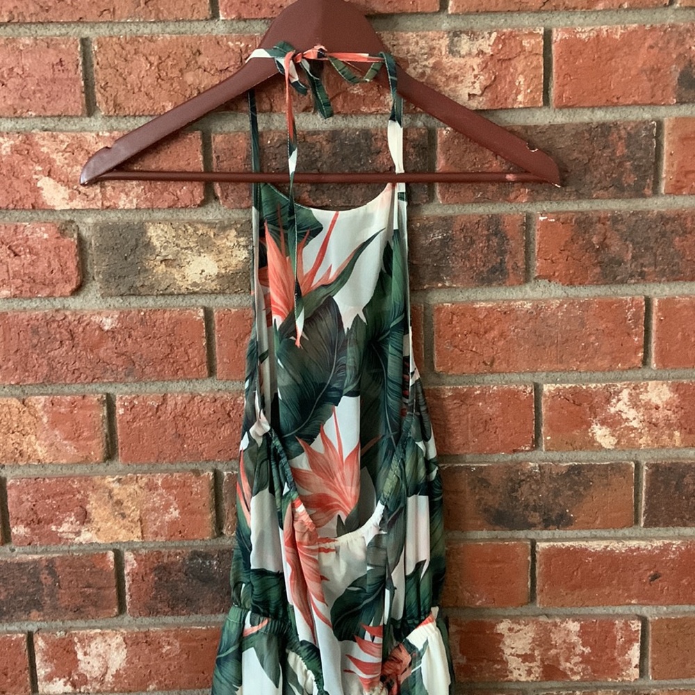 Show Me Your Mumu Coral Green Tropical Heather Halter Dress - Picture 7 of 10
